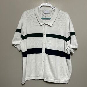 Old Navy Men's Polo Shirt XXL White Knit Short Sleeve Striped Collared Preppy